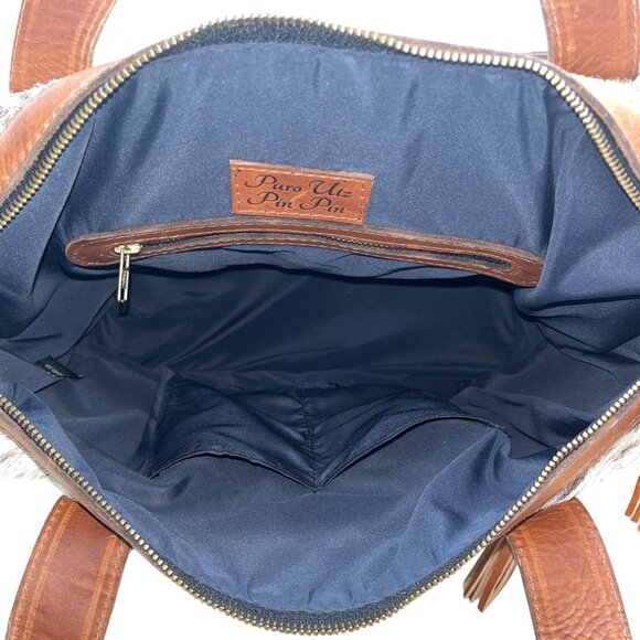 Puro Utz Pin Pin Cowhide & Leather Adjustable Strap Zippered Pocket Bucket Bag - Picture 11 of 13